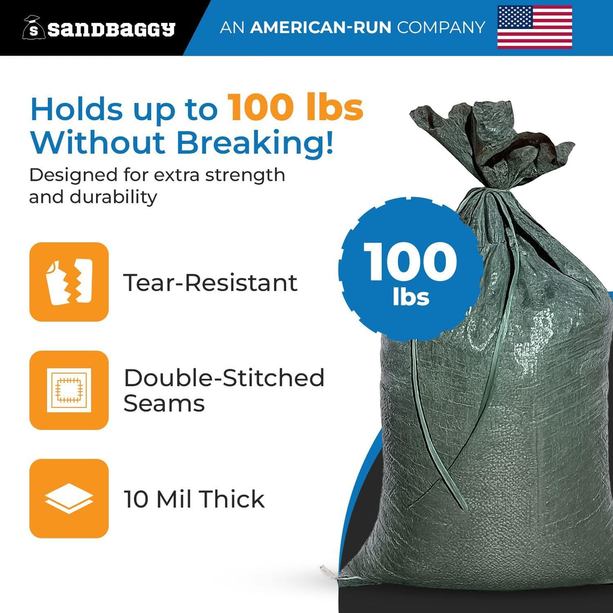 Heavy Duty Empty Sandbags For Flooding (14" X 26") - Poly Sand Bags For Flood Barrier, Weight, Construction, Earth Bag Homes - Reusable, UV Resistant - Tie Strings Attached (10 Bags)