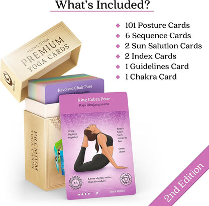 Premium Yoga Cards – Deck with Over 120 Yoga Poses – Yoga Sequencing Deck with Yoga Cues and Sanskrit Names for Beginners and Teachers – Unique Yoga Gift for Women or Any Yoga Lover