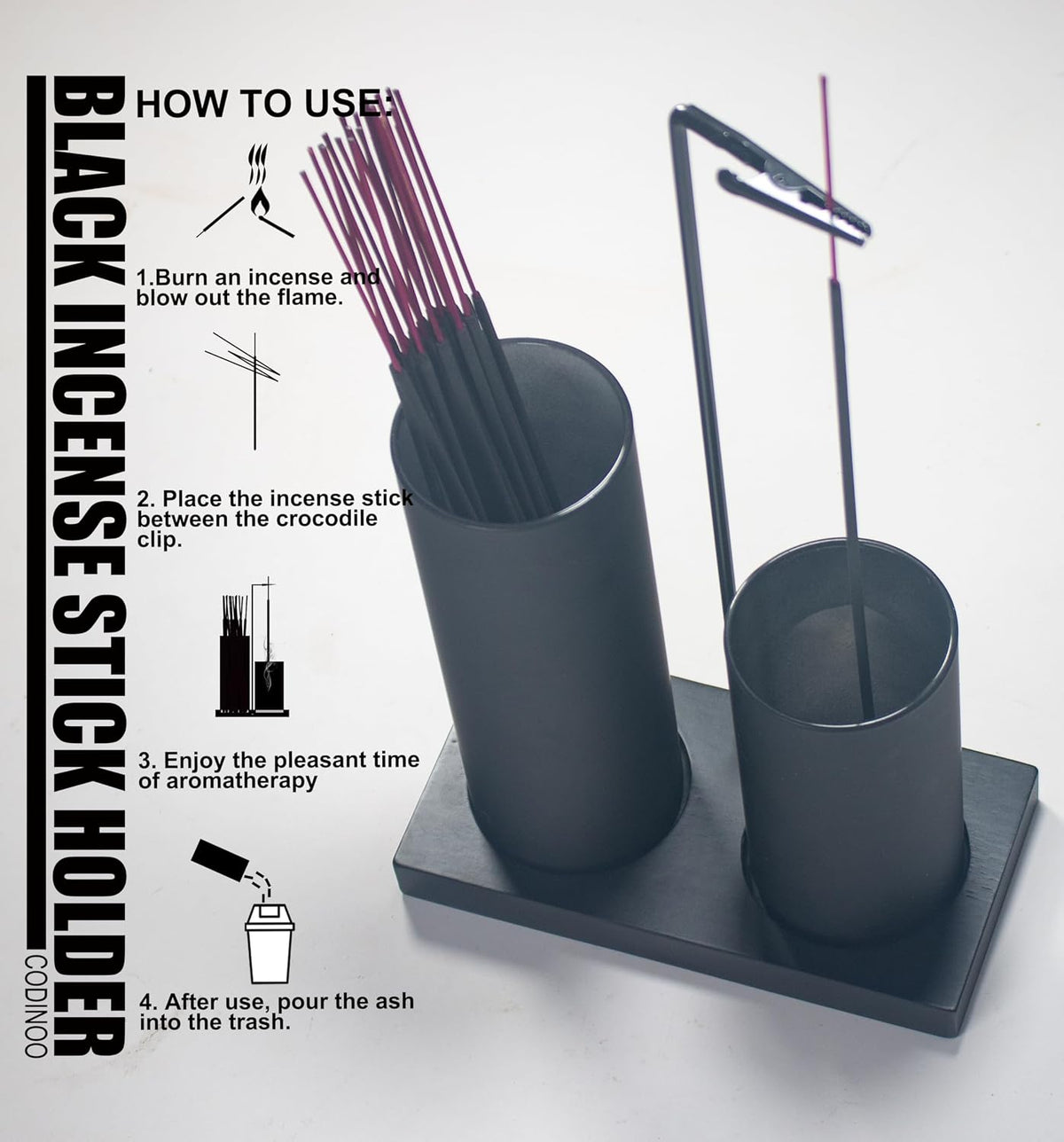 2 in 1 Incense Holder for Sticks Incense Burner Holder with Storage,Glass Upside Down Incense Holder for Sticks with Glass Ash Catcher for Meditation Yoga Spa Room Home Decor[Black]