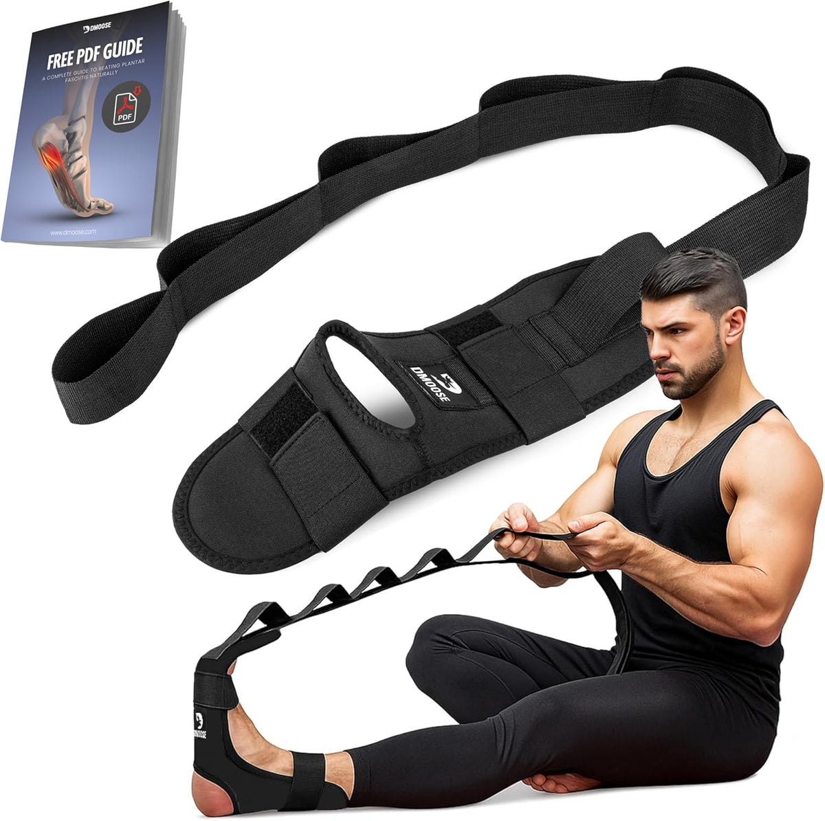 Foot & Calf Stretcher with Adjustable Padded Stretching Strap for Plantar Fasciitis, Hamstring, Heel Spurs and Achilles Tendonitis Relief - Yoga Leg Stretch Strap for Flexibility