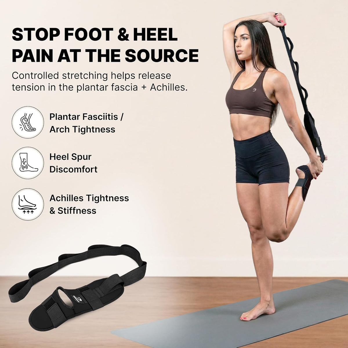 Foot & Calf Stretcher with Adjustable Padded Stretching Strap for Plantar Fasciitis, Hamstring, Heel Spurs and Achilles Tendonitis Relief - Yoga Leg Stretch Strap for Flexibility