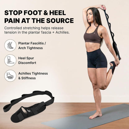 Foot & Calf Stretcher with Adjustable Padded Stretching Strap for Plantar Fasciitis, Hamstring, Heel Spurs and Achilles Tendonitis Relief - Yoga Leg Stretch Strap for Flexibility