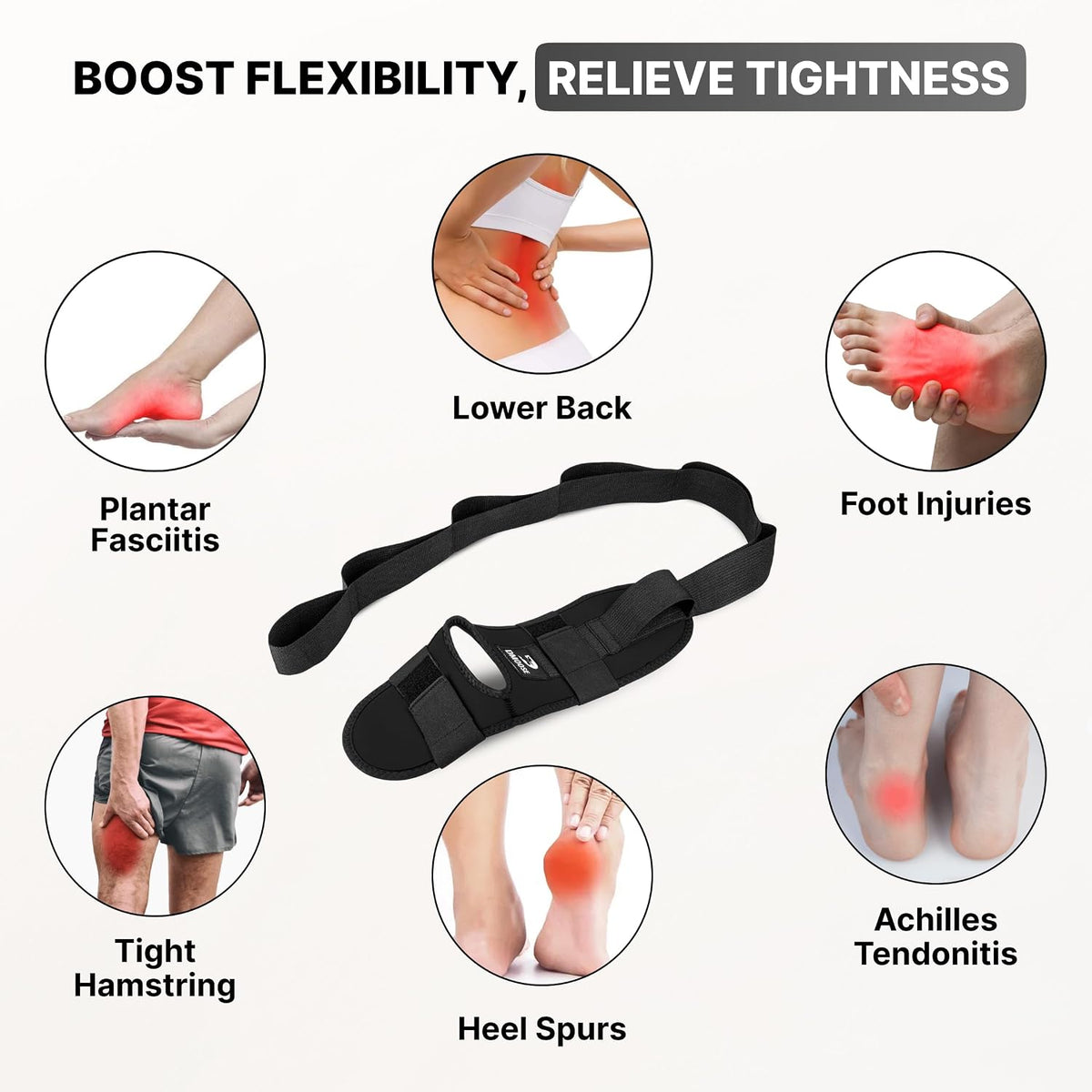 Foot & Calf Stretcher with Adjustable Padded Stretching Strap for Plantar Fasciitis, Hamstring, Heel Spurs and Achilles Tendonitis Relief - Yoga Leg Stretch Strap for Flexibility
