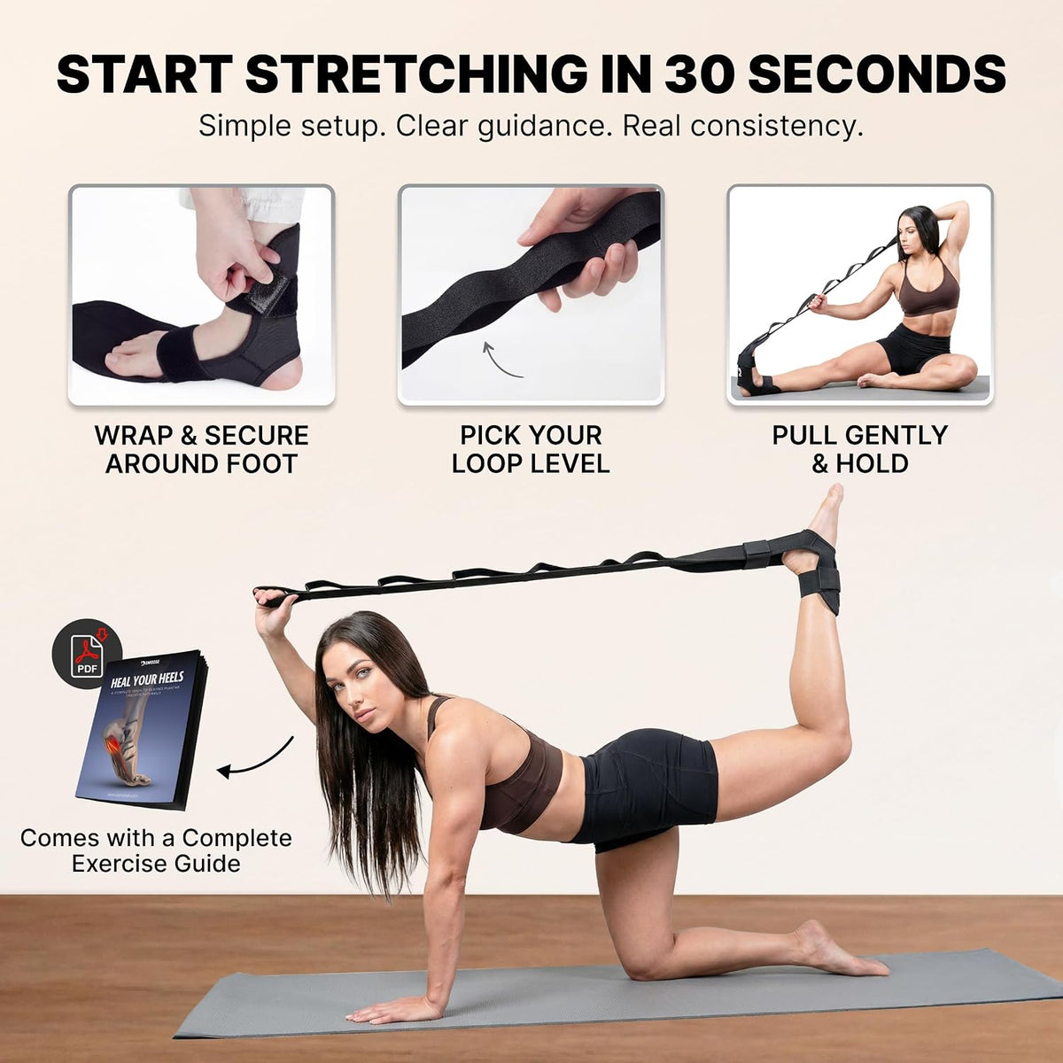 Foot & Calf Stretcher with Adjustable Padded Stretching Strap for Plantar Fasciitis, Hamstring, Heel Spurs and Achilles Tendonitis Relief - Yoga Leg Stretch Strap for Flexibility