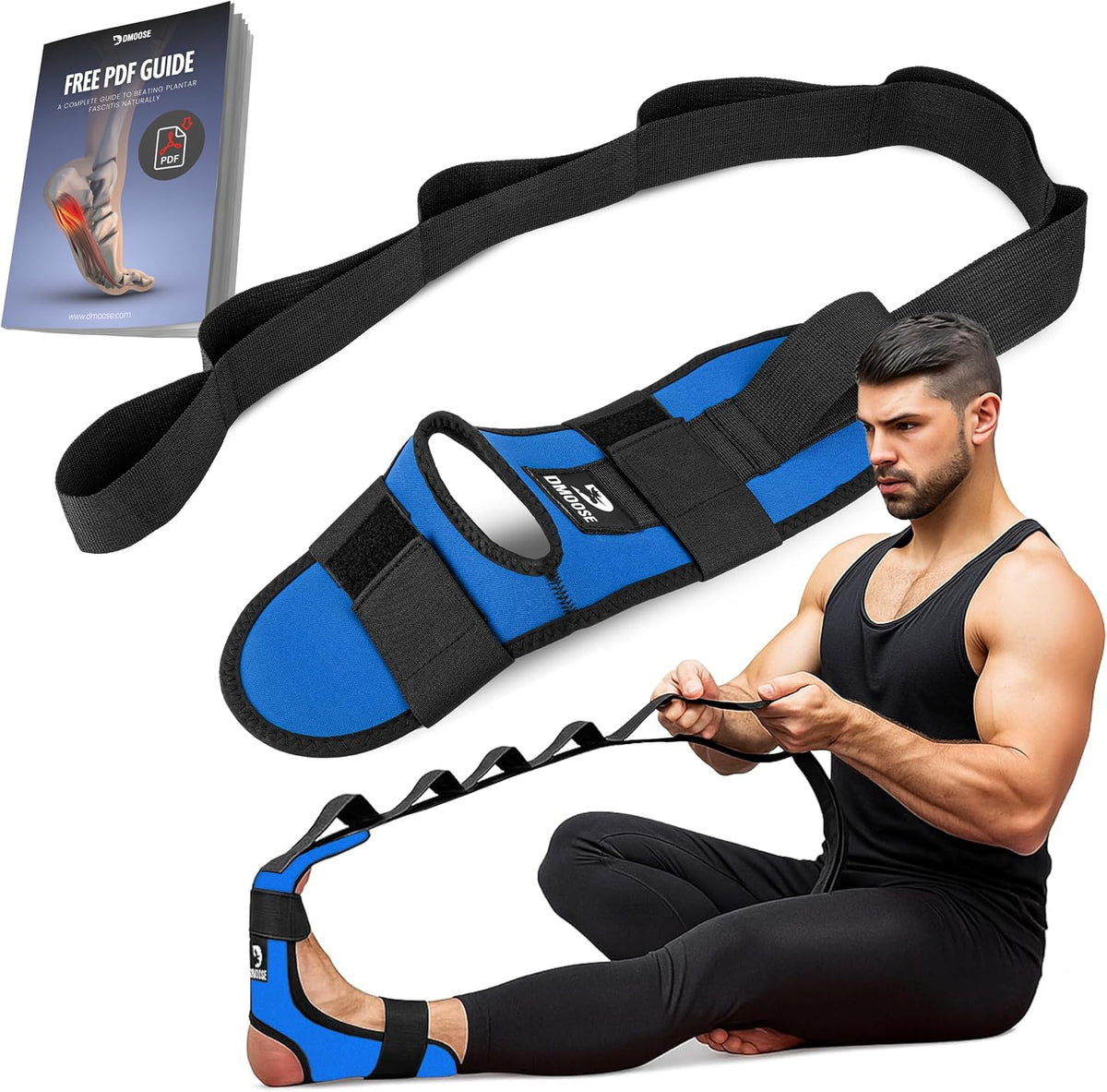 Foot & Calf Stretcher with Adjustable Padded Stretching Strap for Plantar Fasciitis, Hamstring, Heel Spurs and Achilles Tendonitis Relief - Yoga Leg Stretch Strap for Flexibility