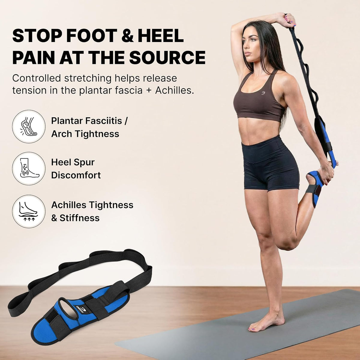 Foot & Calf Stretcher with Adjustable Padded Stretching Strap for Plantar Fasciitis, Hamstring, Heel Spurs and Achilles Tendonitis Relief - Yoga Leg Stretch Strap for Flexibility