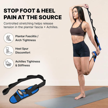 Foot & Calf Stretcher with Adjustable Padded Stretching Strap for Plantar Fasciitis, Hamstring, Heel Spurs and Achilles Tendonitis Relief - Yoga Leg Stretch Strap for Flexibility