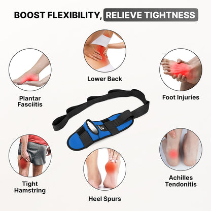 Foot & Calf Stretcher with Adjustable Padded Stretching Strap for Plantar Fasciitis, Hamstring, Heel Spurs and Achilles Tendonitis Relief - Yoga Leg Stretch Strap for Flexibility