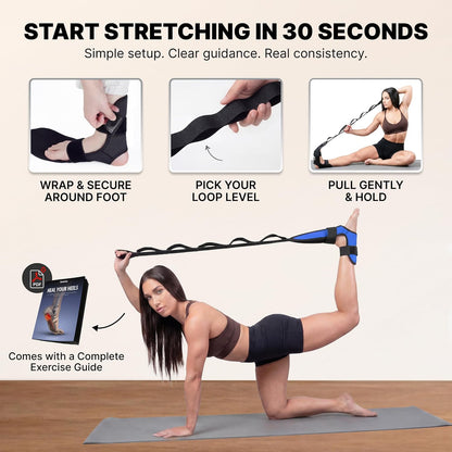 Foot & Calf Stretcher with Adjustable Padded Stretching Strap for Plantar Fasciitis, Hamstring, Heel Spurs and Achilles Tendonitis Relief - Yoga Leg Stretch Strap for Flexibility
