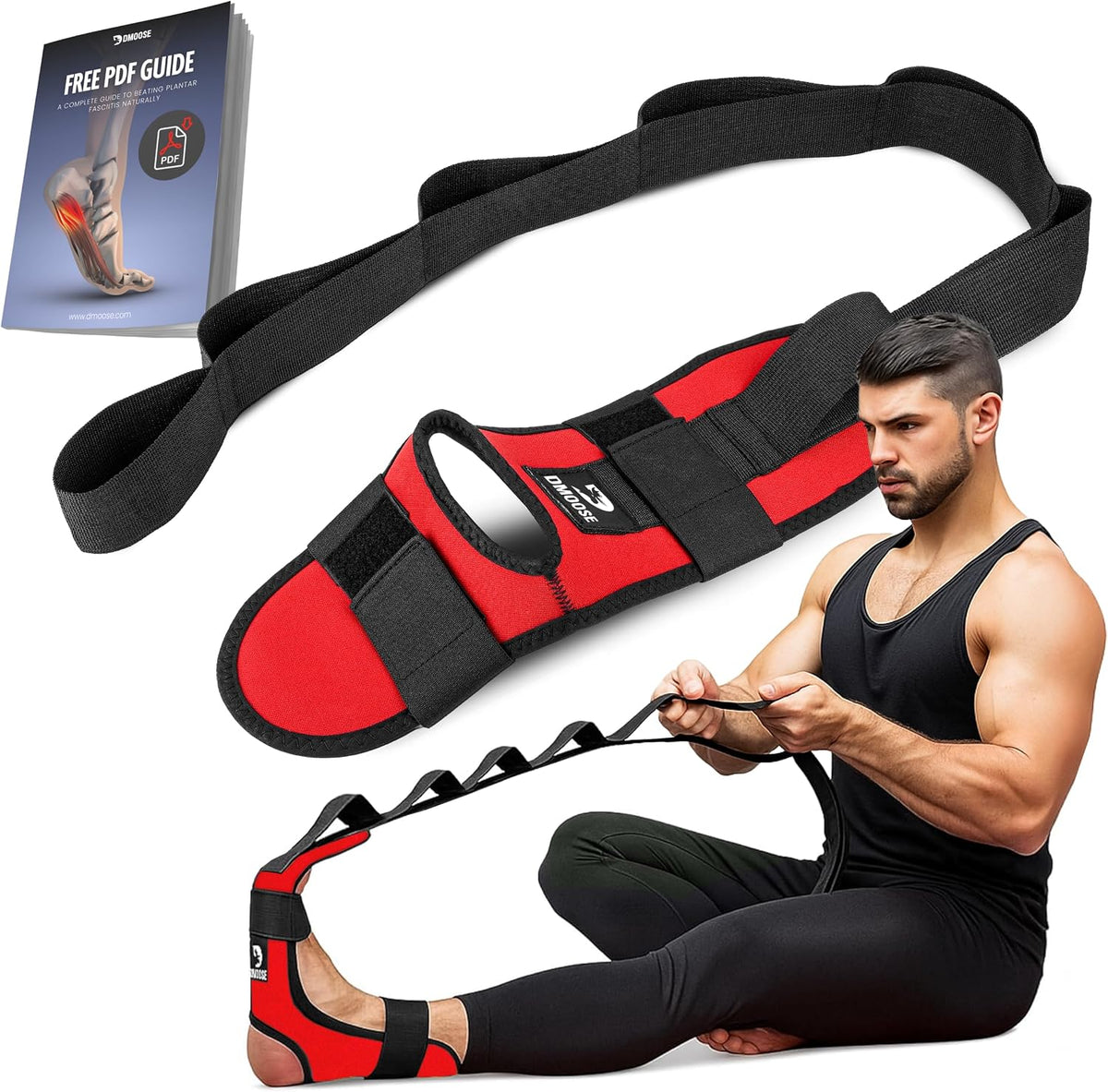 Foot & Calf Stretcher with Adjustable Padded Stretching Strap for Plantar Fasciitis, Hamstring, Heel Spurs and Achilles Tendonitis Relief - Yoga Leg Stretch Strap for Flexibility