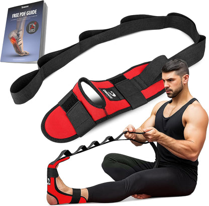 Foot & Calf Stretcher with Adjustable Padded Stretching Strap for Plantar Fasciitis, Hamstring, Heel Spurs and Achilles Tendonitis Relief - Yoga Leg Stretch Strap for Flexibility