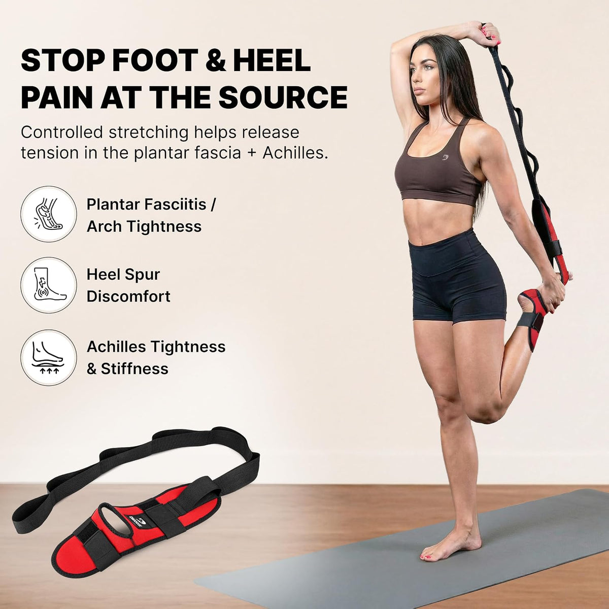 Foot & Calf Stretcher with Adjustable Padded Stretching Strap for Plantar Fasciitis, Hamstring, Heel Spurs and Achilles Tendonitis Relief - Yoga Leg Stretch Strap for Flexibility