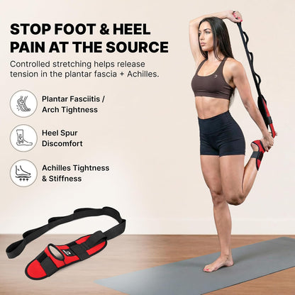 Foot & Calf Stretcher with Adjustable Padded Stretching Strap for Plantar Fasciitis, Hamstring, Heel Spurs and Achilles Tendonitis Relief - Yoga Leg Stretch Strap for Flexibility