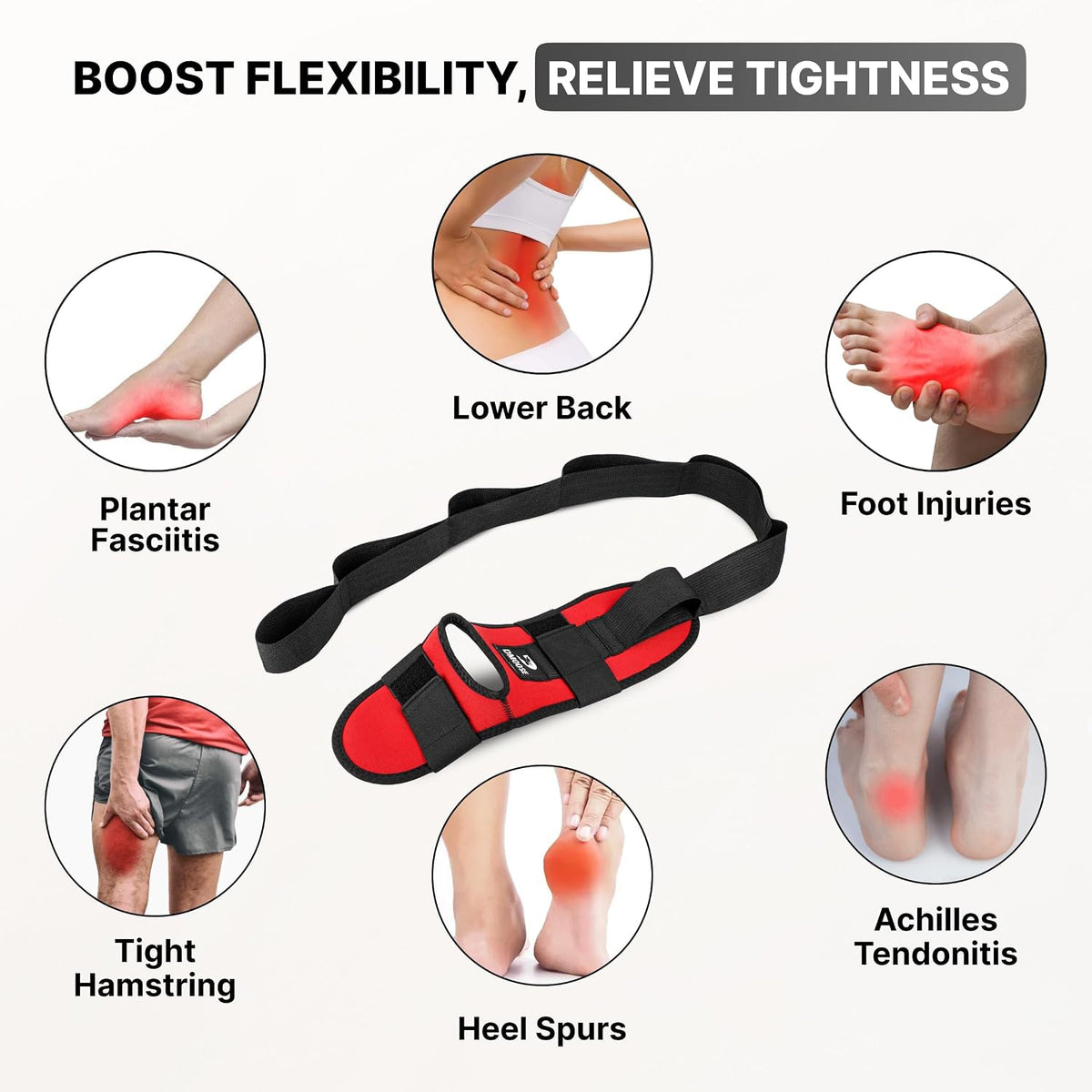 Foot & Calf Stretcher with Adjustable Padded Stretching Strap for Plantar Fasciitis, Hamstring, Heel Spurs and Achilles Tendonitis Relief - Yoga Leg Stretch Strap for Flexibility