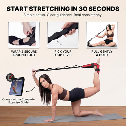 Foot & Calf Stretcher with Adjustable Padded Stretching Strap for Plantar Fasciitis, Hamstring, Heel Spurs and Achilles Tendonitis Relief - Yoga Leg Stretch Strap for Flexibility