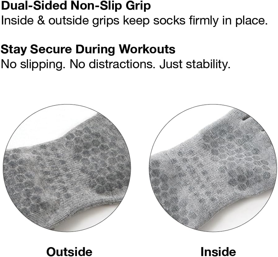 Origin Grip Pilates Yoga Toe Socks for Women, Dual-Sided Non-Slip Grips, Toe Separator & Stay-Put Heel Lock for Barre