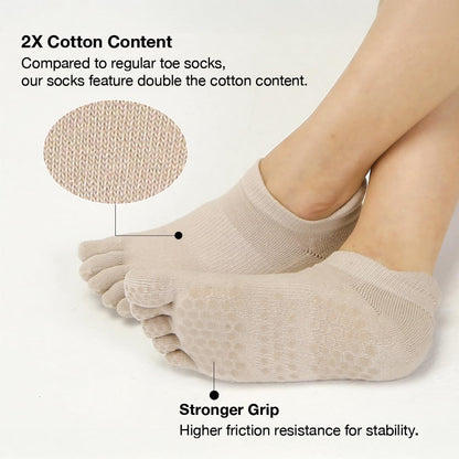 Origin Grip Pilates Yoga Toe Socks for Women, Dual-Sided Non-Slip Grips, Toe Separator & Stay-Put Heel Lock for Barre
