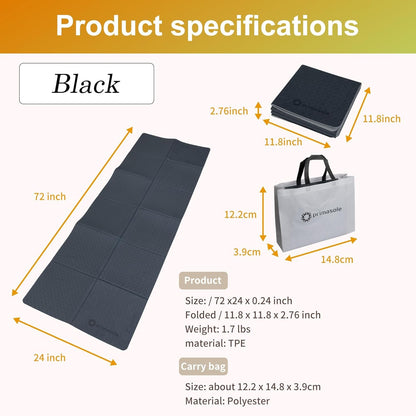 TPE Folding yoga mat Travel Double side Non-Slip Lightweight Pilates & Floor Workouts6mm thick Black Color PSS22NH013A