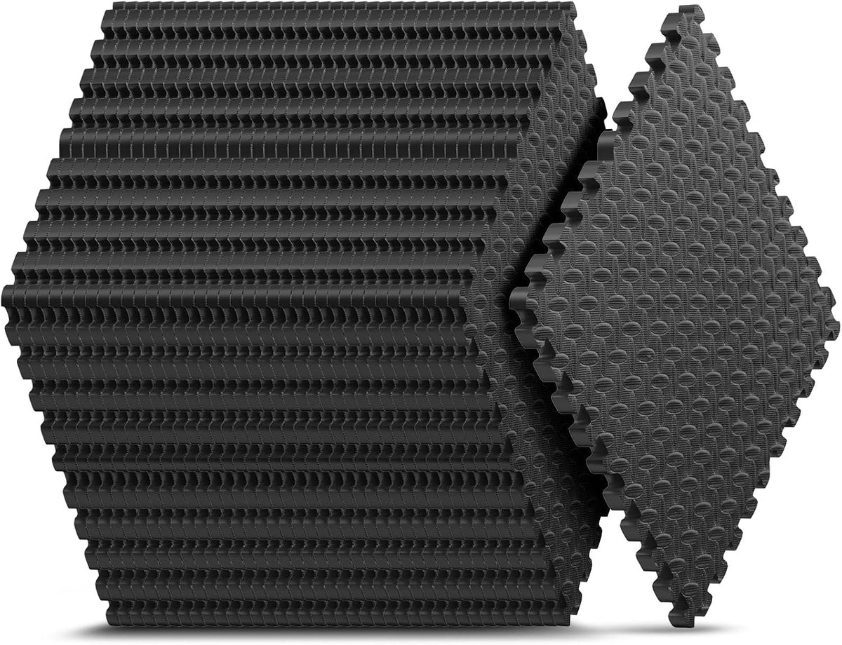64 sqft Home Gym Mat, Puzzle Exercise Mat, EVA Interlocking Foam Floor Tiles for Home Workout Equipment and Kids' Play Areas - Black, 24 in x 24 in x ½ in - 16 Tiles (Black, 64 SQ FT)