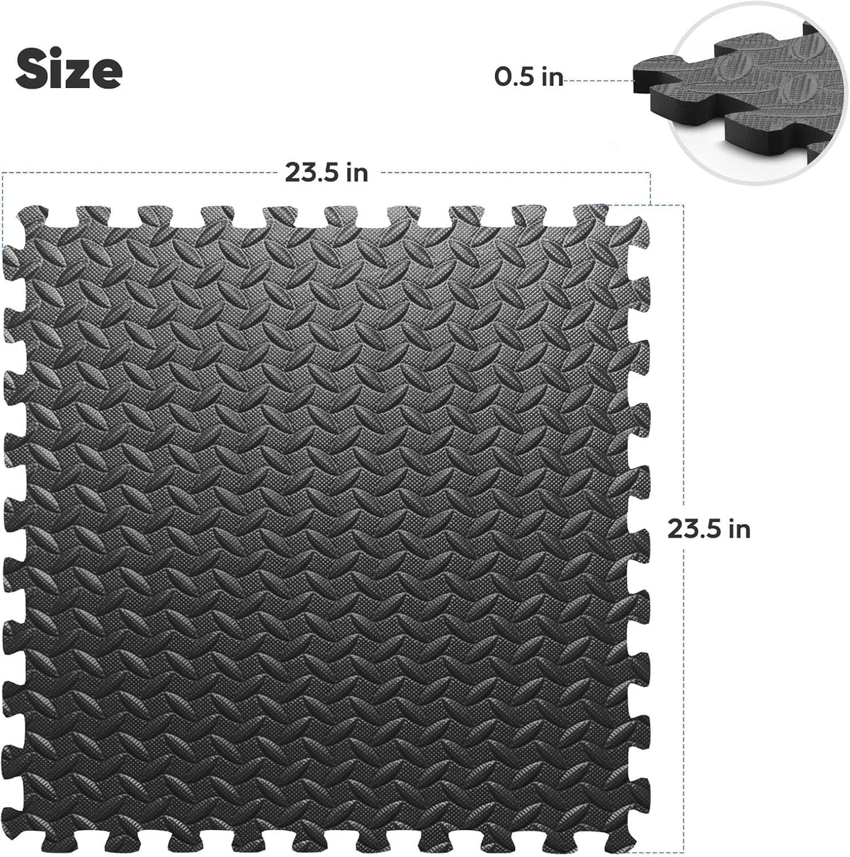 64 sqft Home Gym Mat, Puzzle Exercise Mat, EVA Interlocking Foam Floor Tiles for Home Workout Equipment and Kids' Play Areas - Black, 24 in x 24 in x ½ in - 16 Tiles (Black, 64 SQ FT)