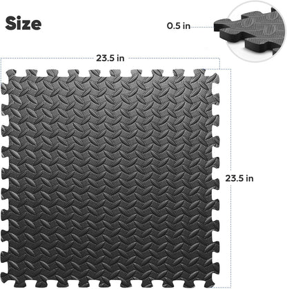 64 sqft Home Gym Mat, Puzzle Exercise Mat, EVA Interlocking Foam Floor Tiles for Home Workout Equipment and Kids' Play Areas - Black, 24 in x 24 in x ½ in - 16 Tiles (Black, 64 SQ FT)