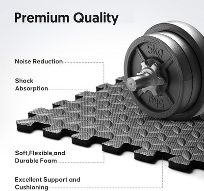 64 sqft Home Gym Mat, Puzzle Exercise Mat, EVA Interlocking Foam Floor Tiles for Home Workout Equipment and Kids' Play Areas - Black, 24 in x 24 in x ½ in - 16 Tiles (Black, 64 SQ FT)