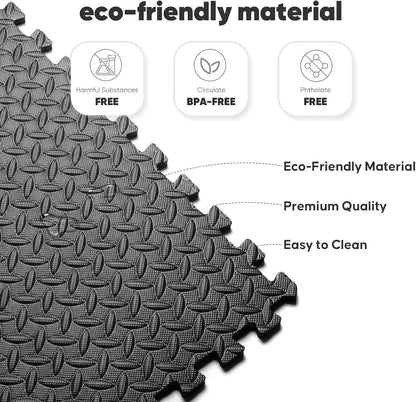 64 sqft Home Gym Mat, Puzzle Exercise Mat, EVA Interlocking Foam Floor Tiles for Home Workout Equipment and Kids' Play Areas - Black, 24 in x 24 in x ½ in - 16 Tiles (Black, 64 SQ FT)