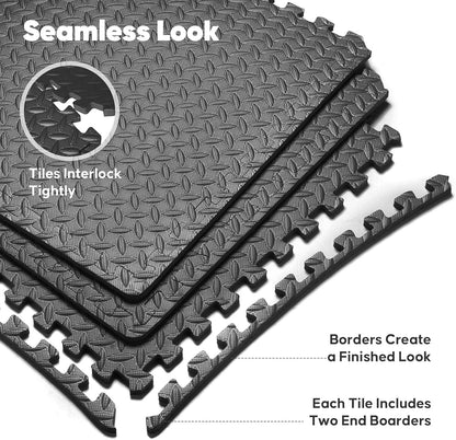 64 sqft Home Gym Mat, Puzzle Exercise Mat, EVA Interlocking Foam Floor Tiles for Home Workout Equipment and Kids' Play Areas - Black, 24 in x 24 in x ½ in - 16 Tiles (Black, 64 SQ FT)