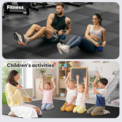 64 sqft Home Gym Mat, Puzzle Exercise Mat, EVA Interlocking Foam Floor Tiles for Home Workout Equipment and Kids' Play Areas - Black, 24 in x 24 in x ½ in - 16 Tiles (Black, 64 SQ FT)