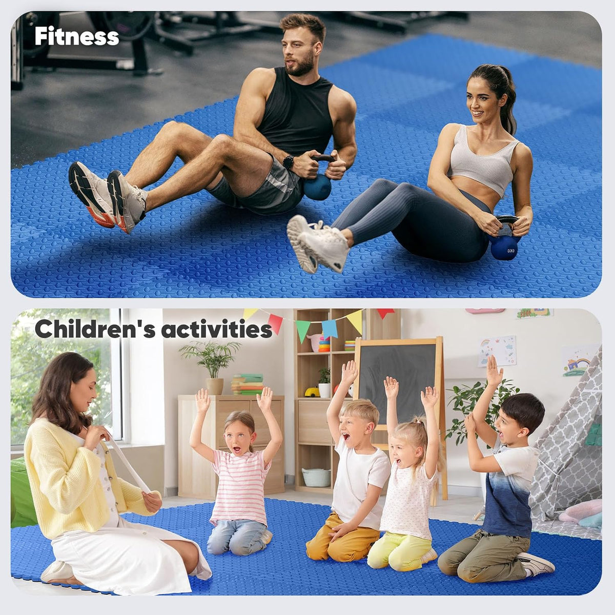 64 sqft Home Gym Mat, Puzzle Exercise Mat, EVA Interlocking Foam Floor Tiles for Home Workout Equipment and Kids' Play Areas - Black, 24 in x 24 in x ½ in - 16 Tiles (Black, 64 SQ FT)