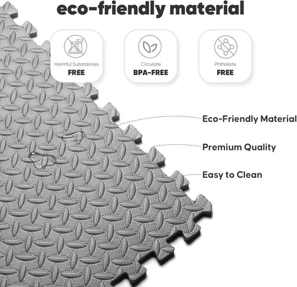 64 sqft Home Gym Mat, Puzzle Exercise Mat, EVA Interlocking Foam Floor Tiles for Home Workout Equipment and Kids' Play Areas - Black, 24 in x 24 in x ½ in - 16 Tiles (Black, 64 SQ FT)