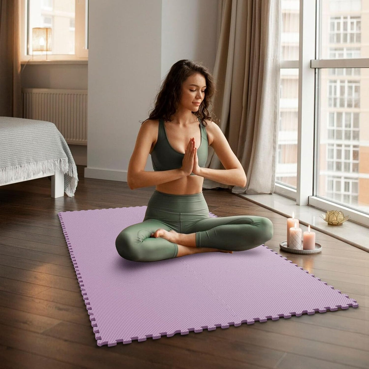 64 sqft Home Gym Mat, Puzzle Exercise Mat, EVA Interlocking Foam Floor Tiles for Home Workout Equipment and Kids' Play Areas - Black, 24 in x 24 in x ½ in - 16 Tiles (Black, 64 SQ FT)