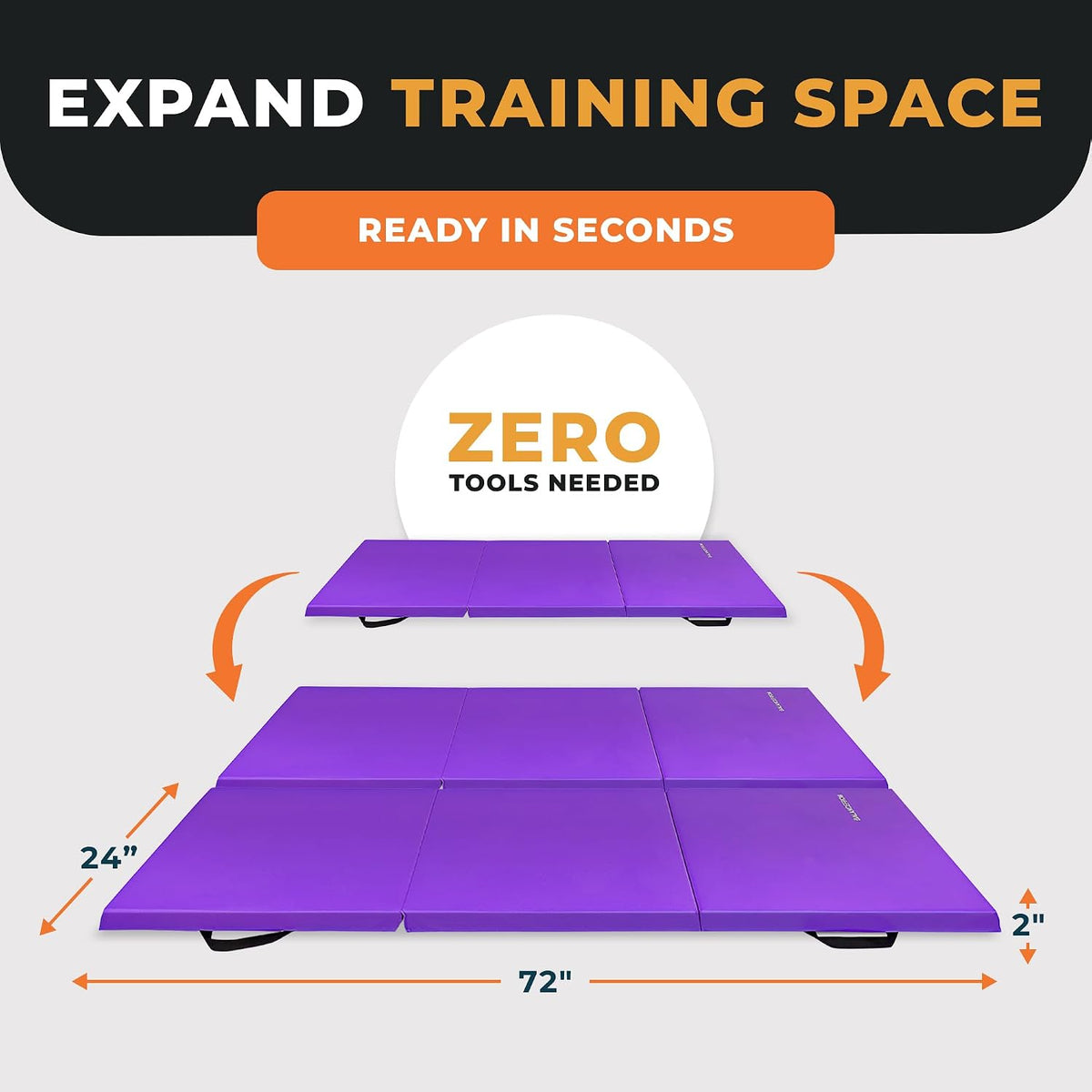 BalanceFrom 6x2 Feet 3-Panel Folding Gymnastics Mat – 2-Inch Thick Pad with Vinyl Surface and Carrying Handles for Tumbling, Yoga, Pilates, Home Workouts, and Martial Arts