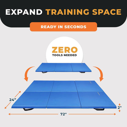 BalanceFrom 6x2 Feet 3-Panel Folding Gymnastics Mat – 2-Inch Thick Pad with Vinyl Surface and Carrying Handles for Tumbling, Yoga, Pilates, Home Workouts, and Martial Arts