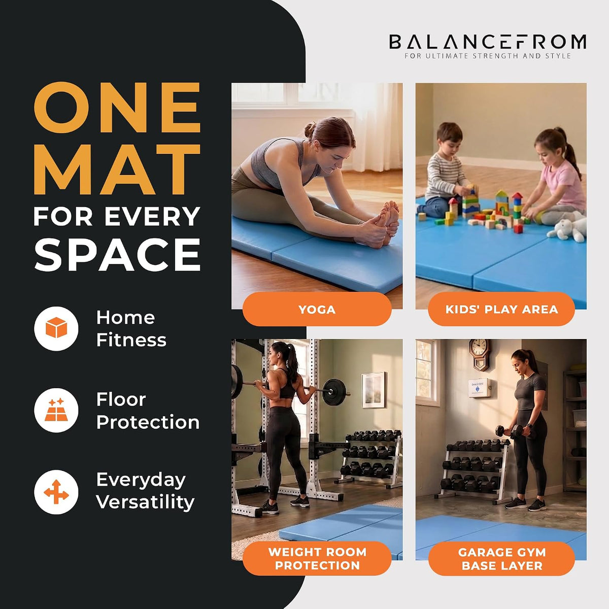 BalanceFrom 6x2 Feet 3-Panel Folding Gymnastics Mat – 2-Inch Thick Pad with Vinyl Surface and Carrying Handles for Tumbling, Yoga, Pilates, Home Workouts, and Martial Arts