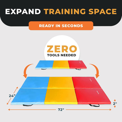 BalanceFrom 6x2 Feet 3-Panel Folding Gymnastics Mat – 2-Inch Thick Pad with Vinyl Surface and Carrying Handles for Tumbling, Yoga, Pilates, Home Workouts, and Martial Arts