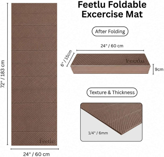 Foldable Yoga Mat, 72" x 24", 6/8/10/12mm