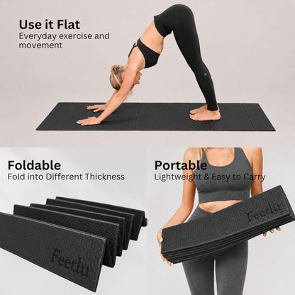 Foldable Yoga Mat, 72" x 24", 6/8/10/12mm