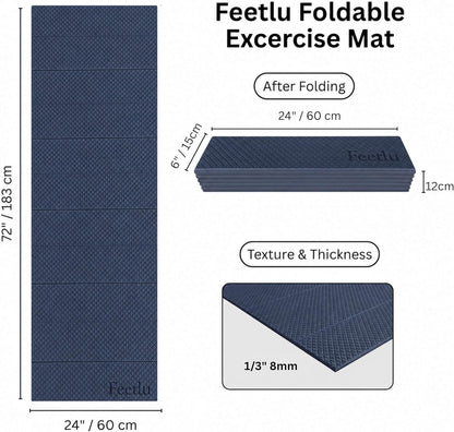 Foldable Yoga Mat, 72" x 24", 6/8/10/12mm