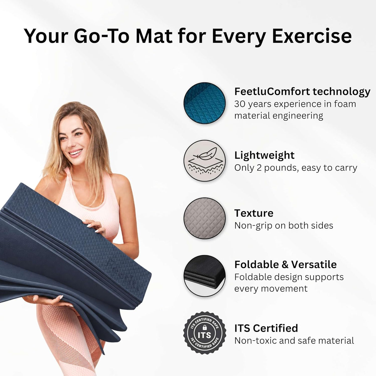 Foldable Yoga Mat, 72" x 24", 6/8/10/12mm