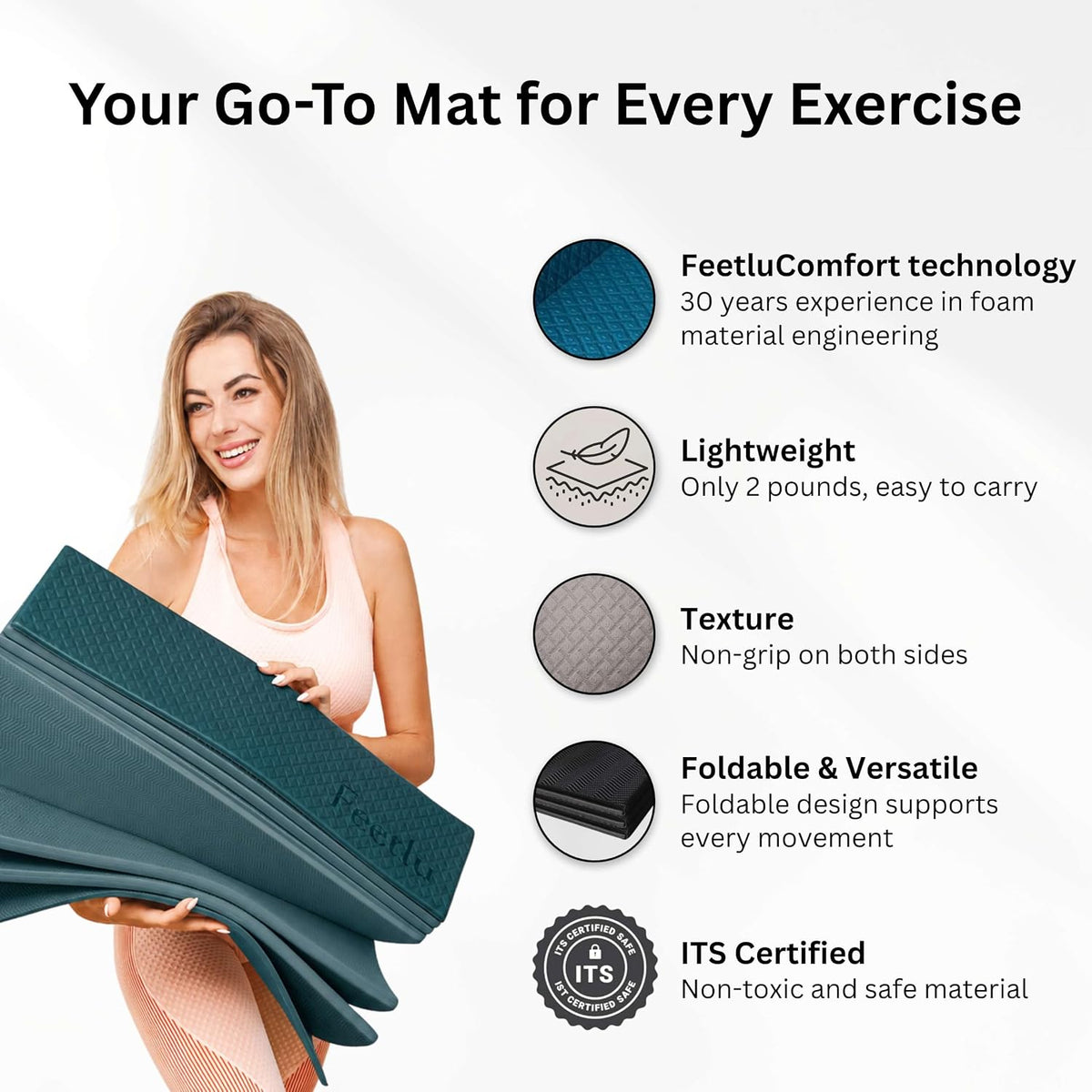Foldable Yoga Mat, 72" x 24", 6/8/10/12mm