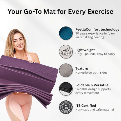 Foldable Yoga Mat, 72" x 24", 6/8/10/12mm