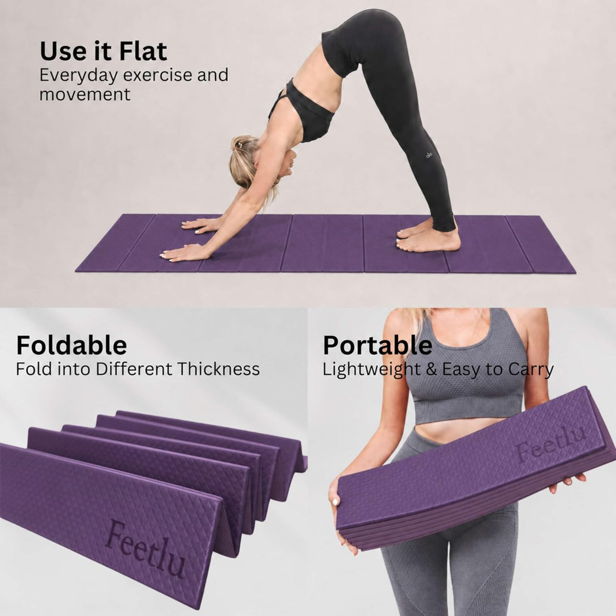 Foldable Yoga Mat, 72" x 24", 6/8/10/12mm