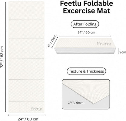 Foldable Yoga Mat, 72" x 24", 6/8/10/12mm
