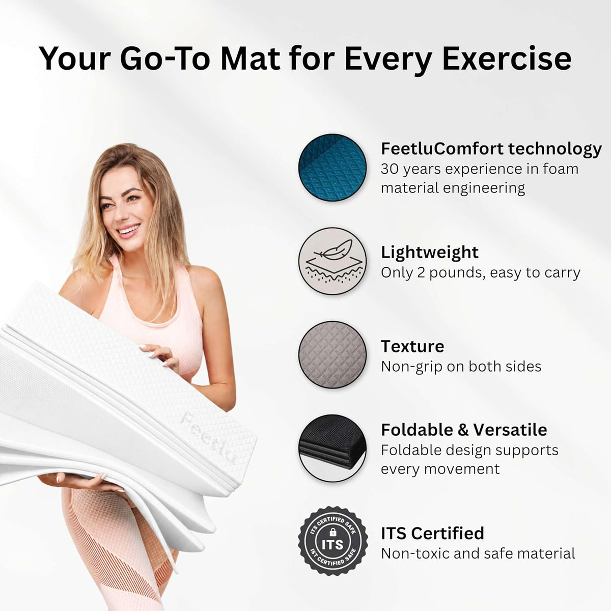 Foldable Yoga Mat, 72" x 24", 6/8/10/12mm