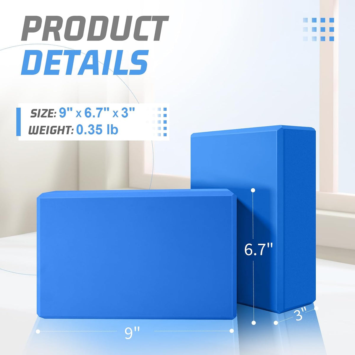 2 Pack Yoga Blocks, 3"x6"x9" Beveled Edges Non-Slip, Yoga Bricks