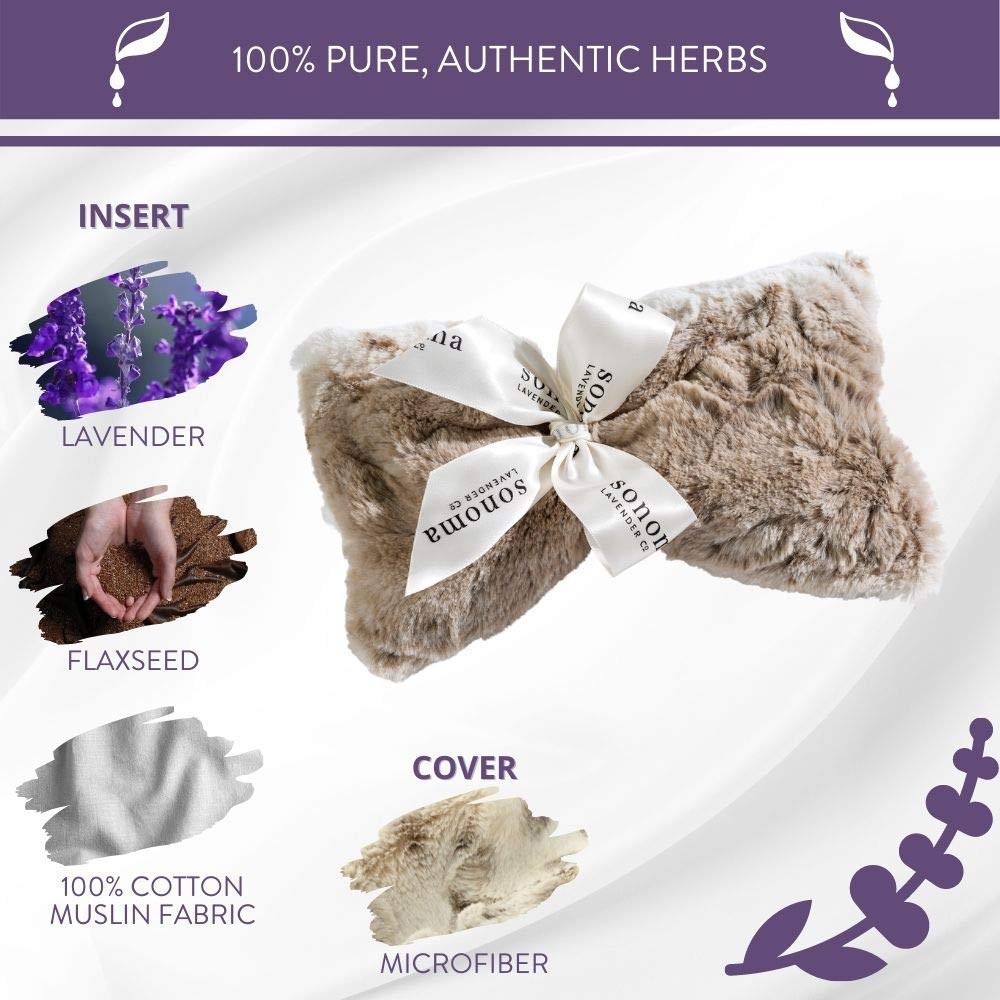 Sonoma Lavender Spa Mask, Heatable/Chillable Aromatherapy Eye Pillow with Lavender Infused Flaxseed Insert, Eye Compress for Stress Relief with Removable and Washable Cover (Lilac Dot)