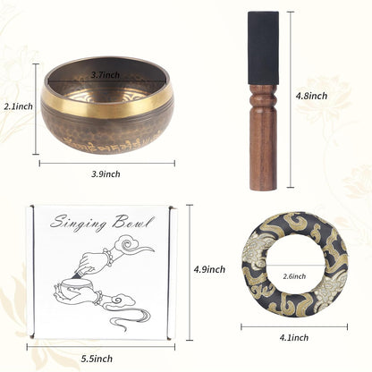 Tibetan Singing Bowls Set- Handmade in Nepal Meditation Sound Bowls for Yoga, Meditation, Mindfulness, Healing and Chakra Balancing, Stress Relief (4', Brown)