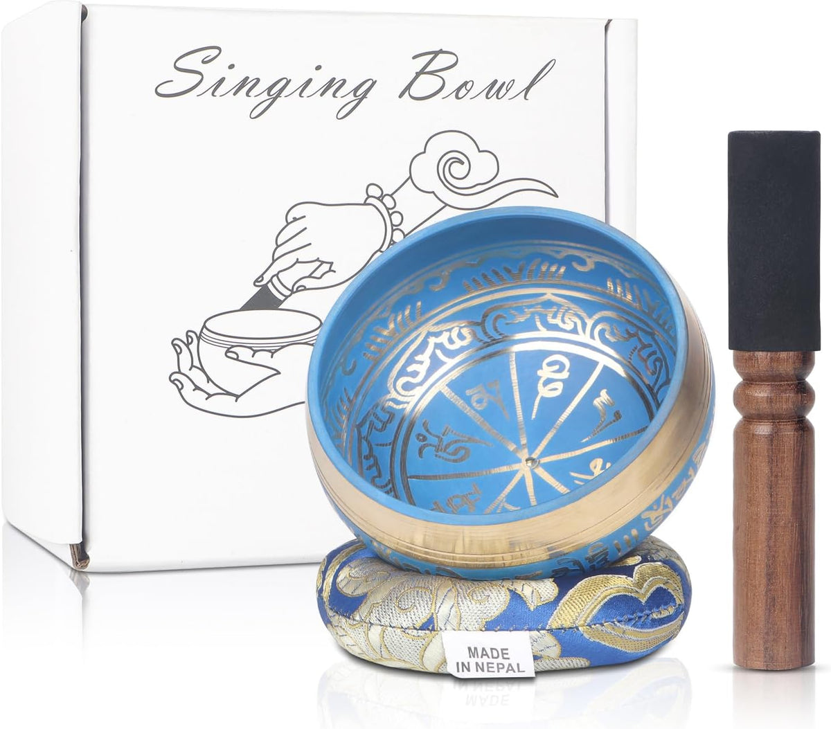 Tibetan Singing Bowls Set- Handmade in Nepal Meditation Sound Bowls for Yoga, Meditation, Mindfulness, Healing and Chakra Balancing, Stress Relief (4', Brown)