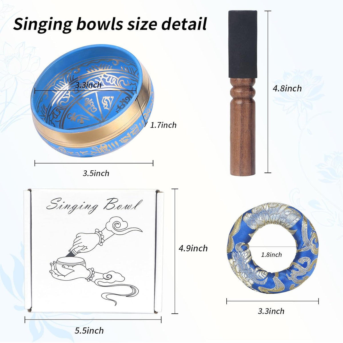 Tibetan Singing Bowls Set- Handmade in Nepal Meditation Sound Bowls for Yoga, Meditation, Mindfulness, Healing and Chakra Balancing, Stress Relief (4', Brown)